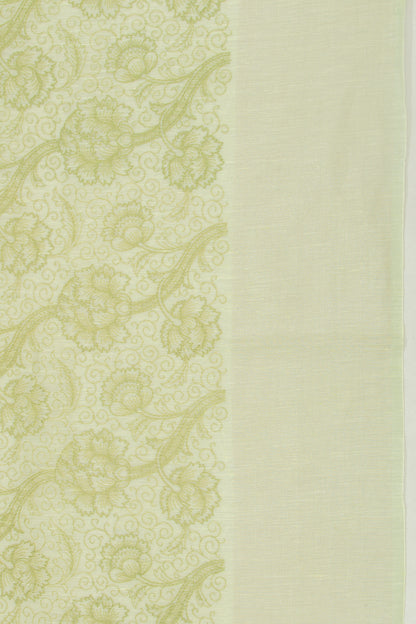 Linen Floral Embroidery Pastel Green Saree