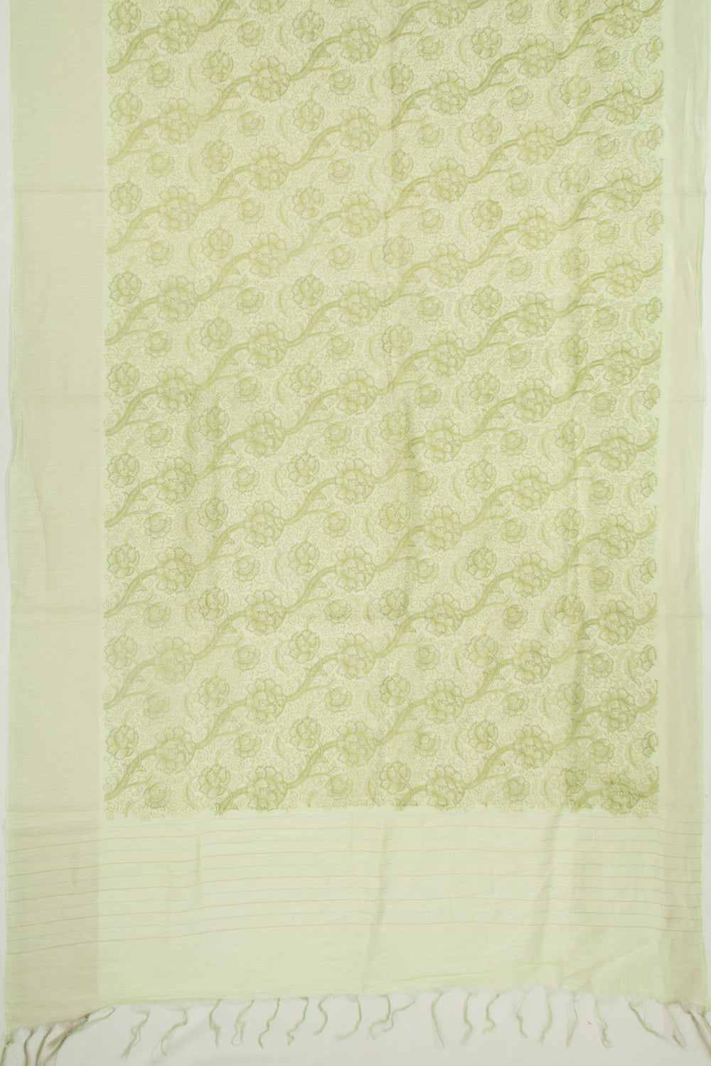 Linen Floral Embroidery Pastel Green Saree
