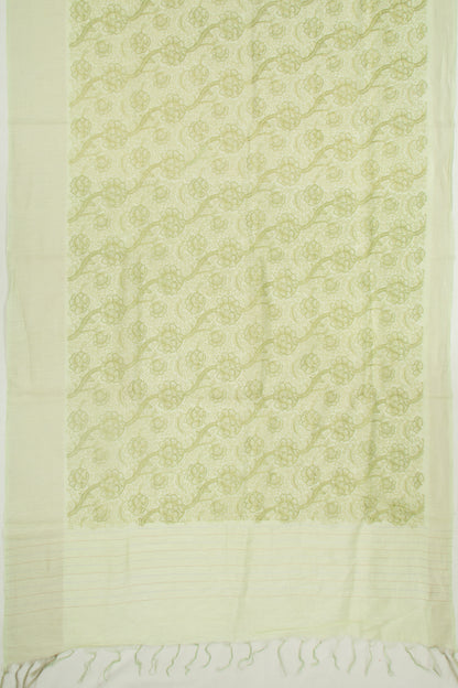 Linen Floral Embroidery Pastel Green Saree