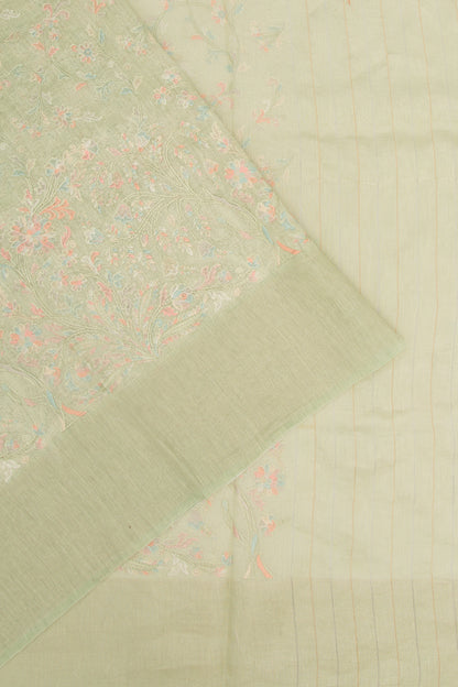 Linen Floral Embroidery Pastel Green Saree