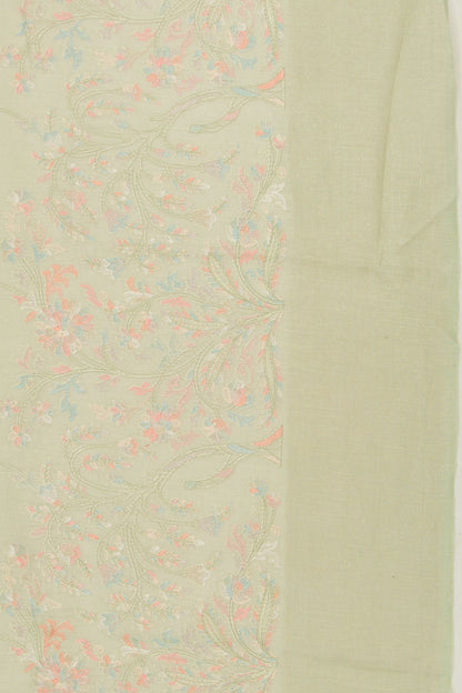Linen Floral Embroidery Pastel Green Saree