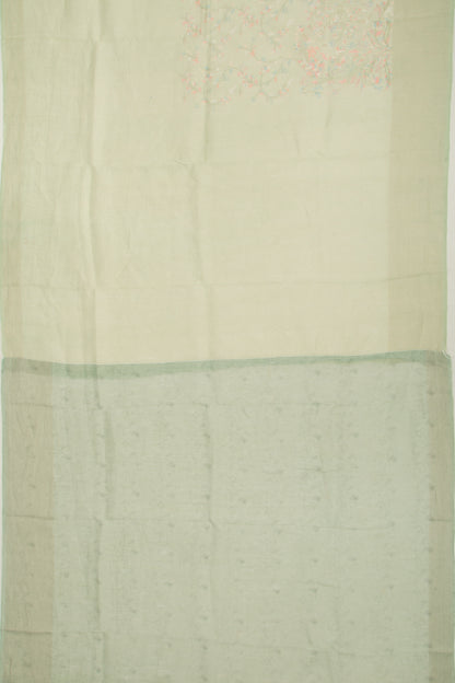 Linen Floral Embroidery Pastel Green Saree