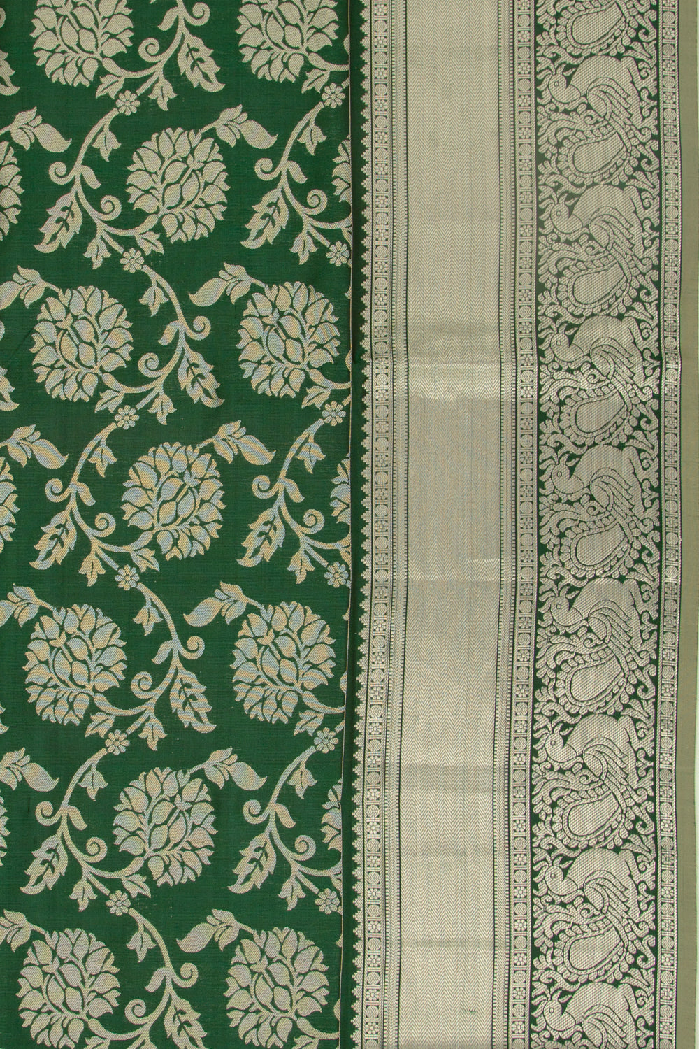 Taranga Kanchi Silk Jaal Bottle Green Saree