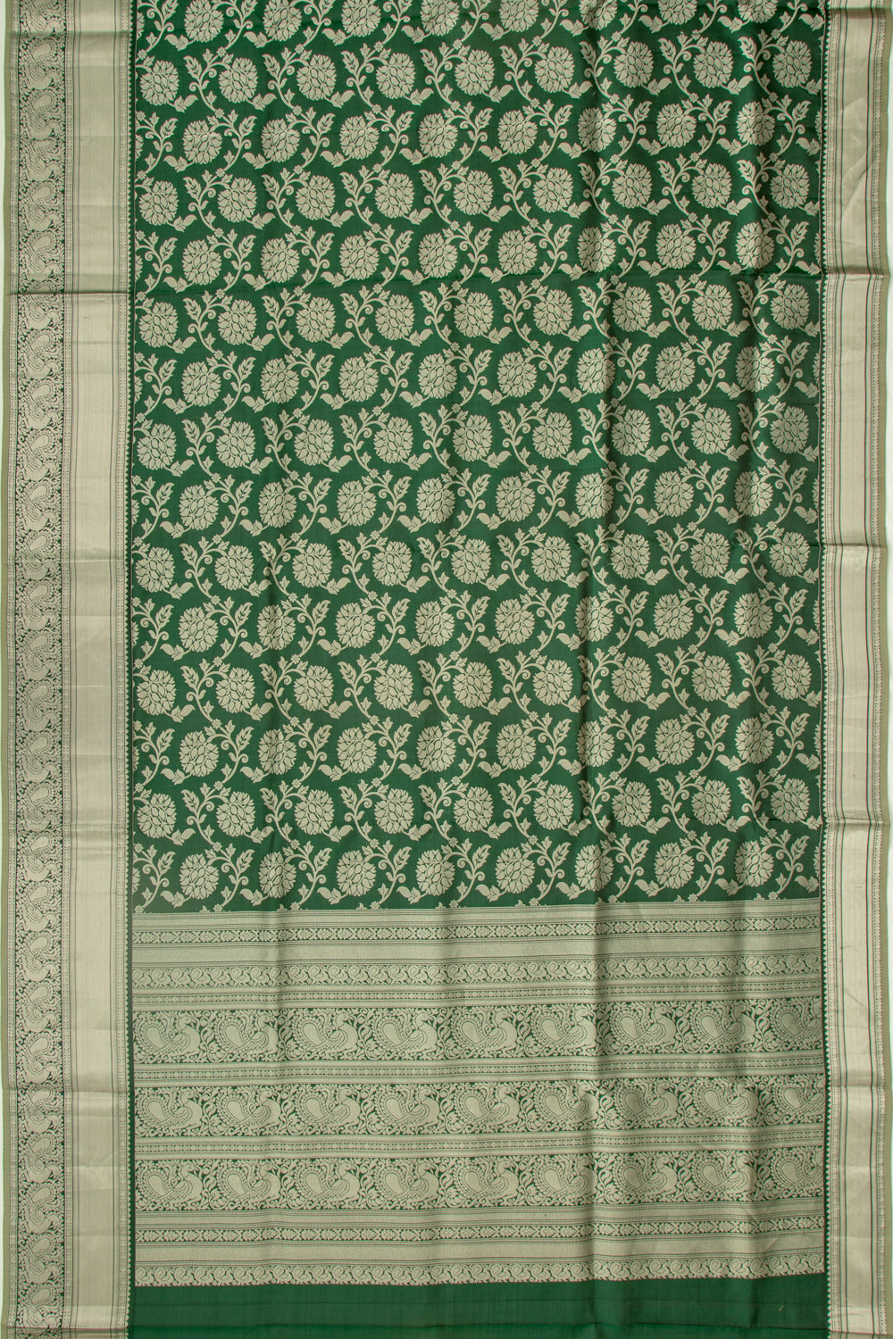 Taranga Kanchi Silk Jaal Bottle Green Saree