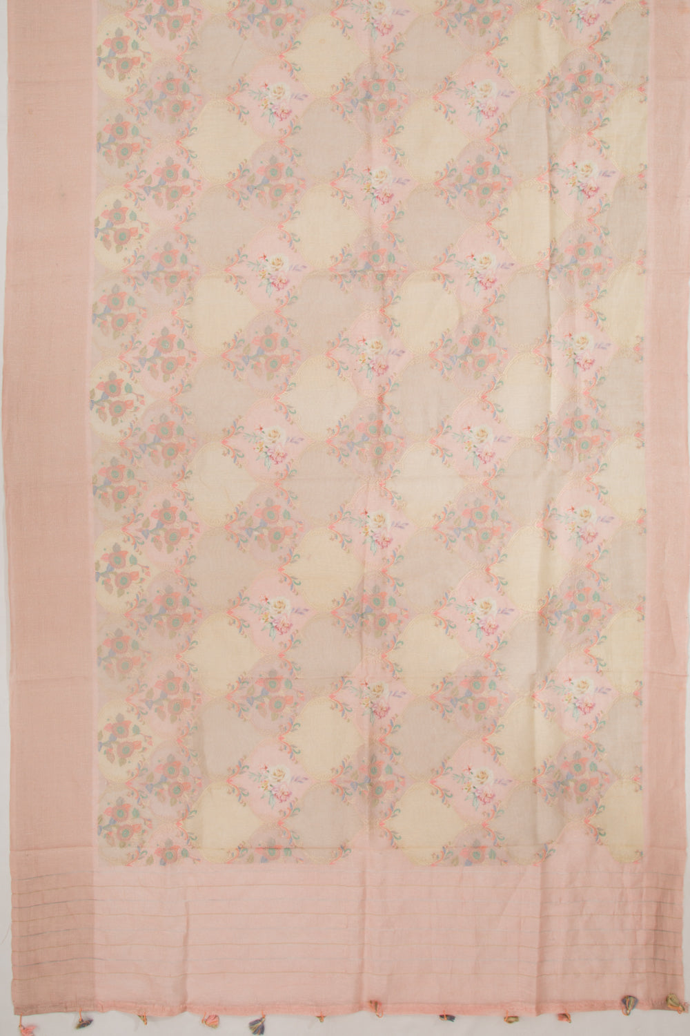 Linen Floral Embroidery Cream Saree