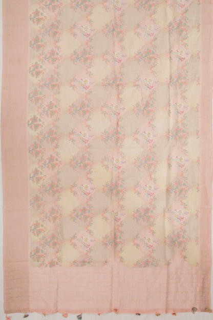 Linen Floral Embroidery Cream Saree