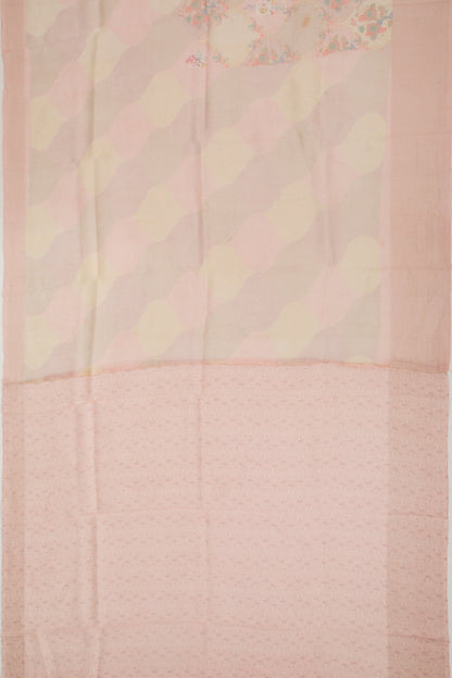 Linen Floral Embroidery Cream Saree