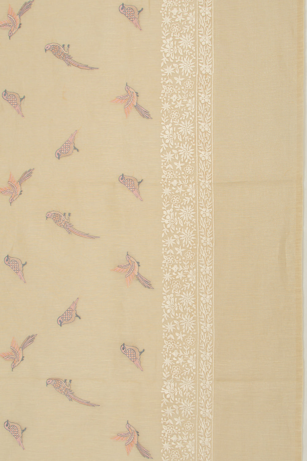 Linen Embroidery Butta Beige Saree
