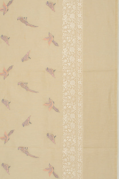 Linen Embroidery Butta Beige Saree