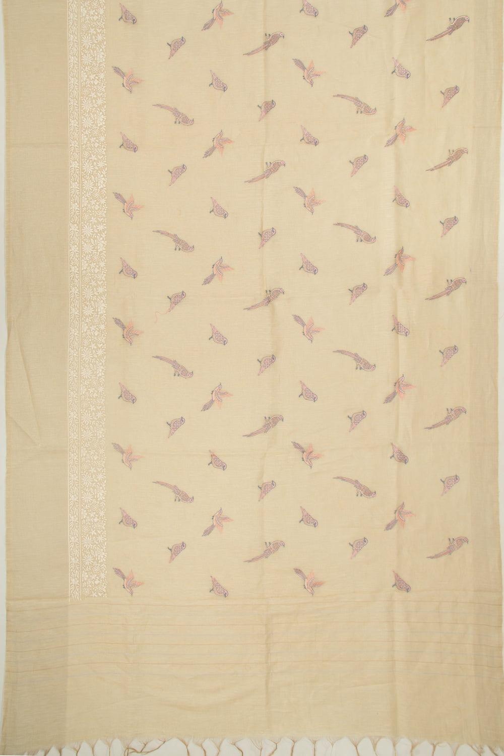 Linen Embroidery Butta Beige Saree