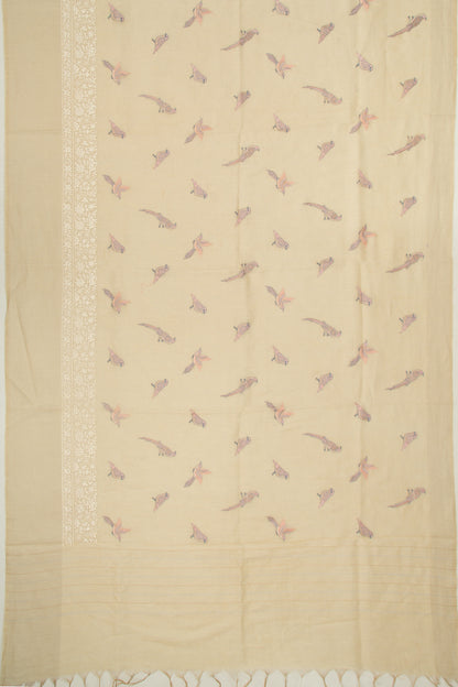 Linen Embroidery Butta Beige Saree