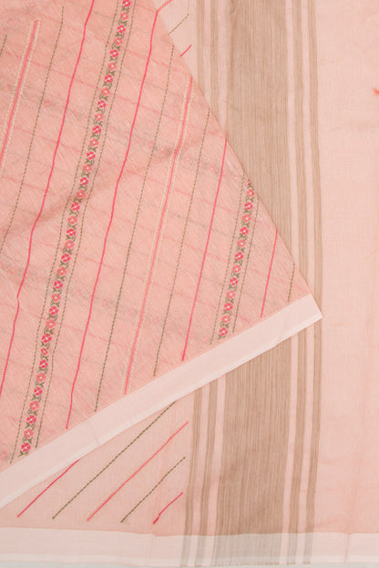 Linen Embroidery Lines Peach Saree