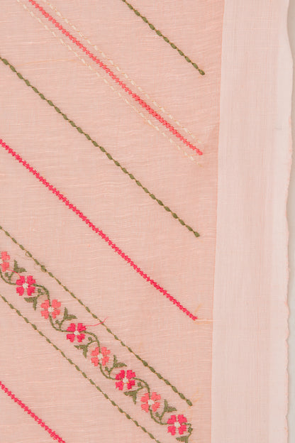 Linen Embroidery Lines Peach Saree