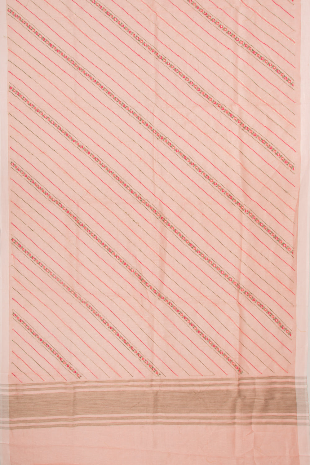 Linen Embroidery Lines Peach Saree