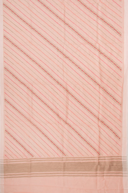 Linen Embroidery Lines Peach Saree