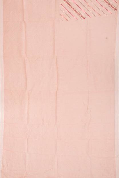 Linen Embroidery Lines Peach Saree