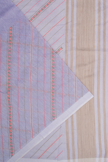 Linen Embroidery Lines Violet Saree