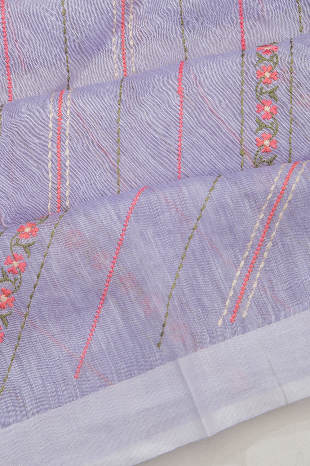 Linen Embroidery Lines Violet Saree