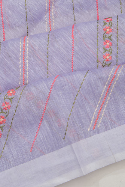Linen Embroidery Lines Violet Saree
