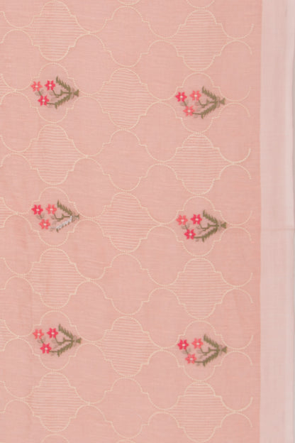 Linen Floral Embroidery Peach Saree