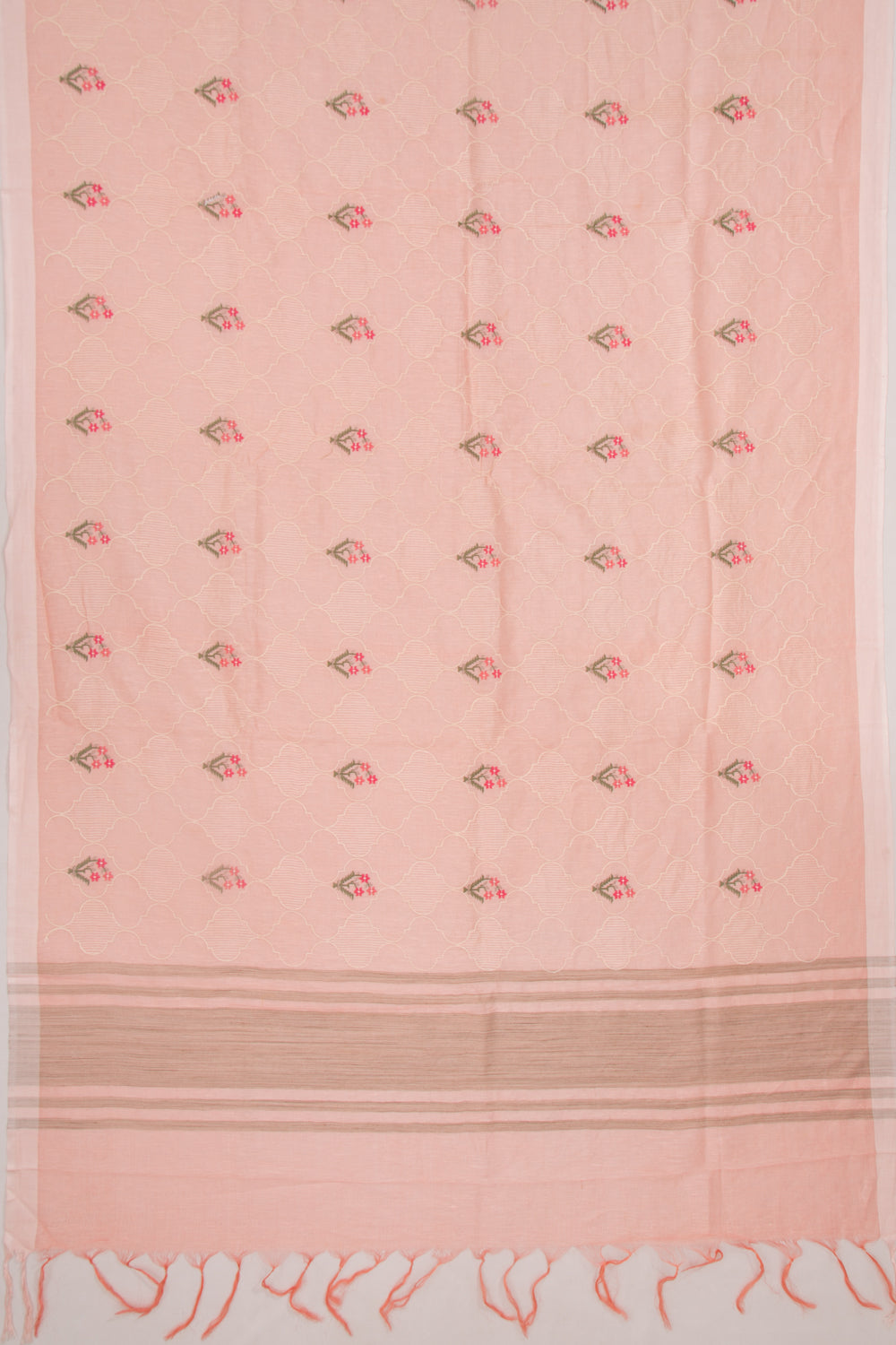Linen Floral Embroidery Peach Saree