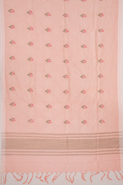 Linen Floral Embroidery Peach Saree