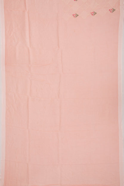Linen Floral Embroidery Peach Saree