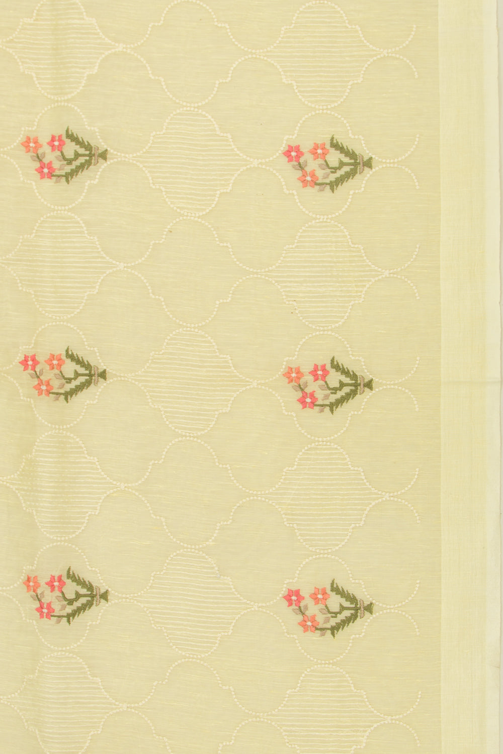 Linen Floral Embroidery Lemon Yellow Saree
