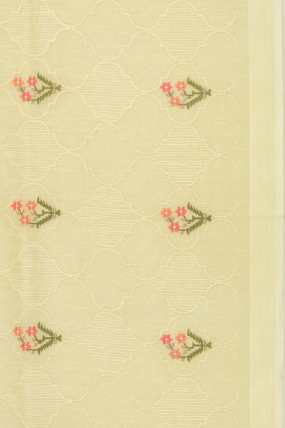 Linen Floral Embroidery Lemon Yellow Saree