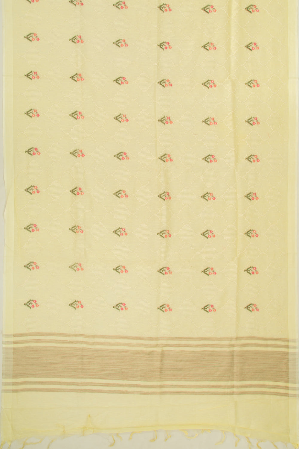 Linen Floral Embroidery Lemon Yellow Saree