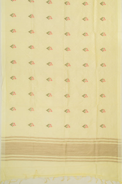 Linen Floral Embroidery Lemon Yellow Saree