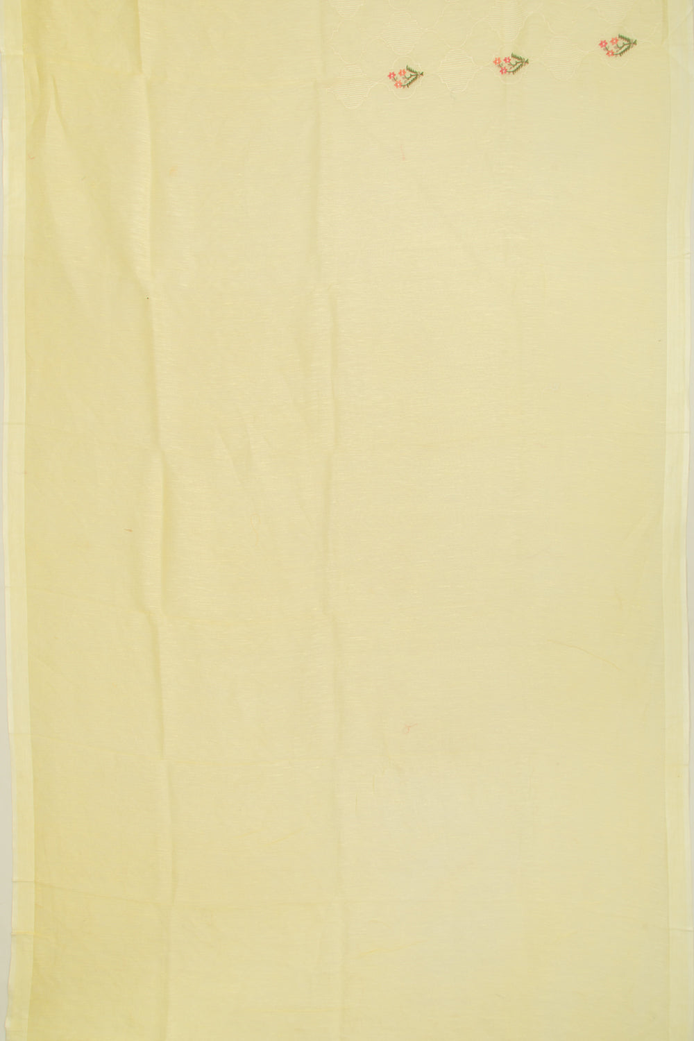 Linen Floral Embroidery Lemon Yellow Saree