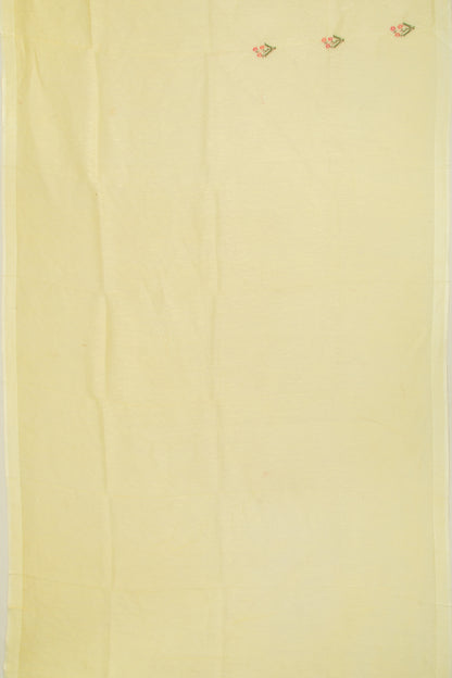 Linen Floral Embroidery Lemon Yellow Saree