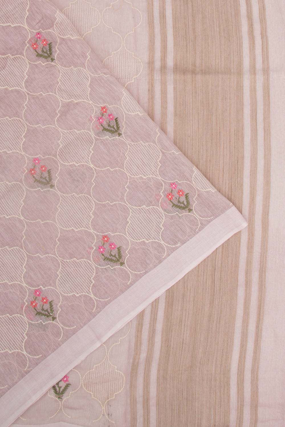 Linen Floral Embroidery Lavender Saree