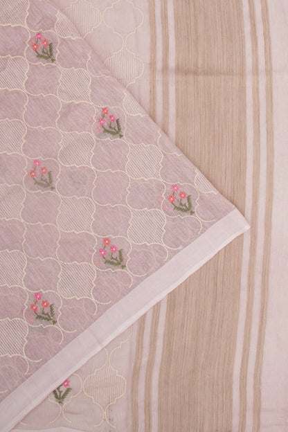 Linen Floral Embroidery Lavender Saree