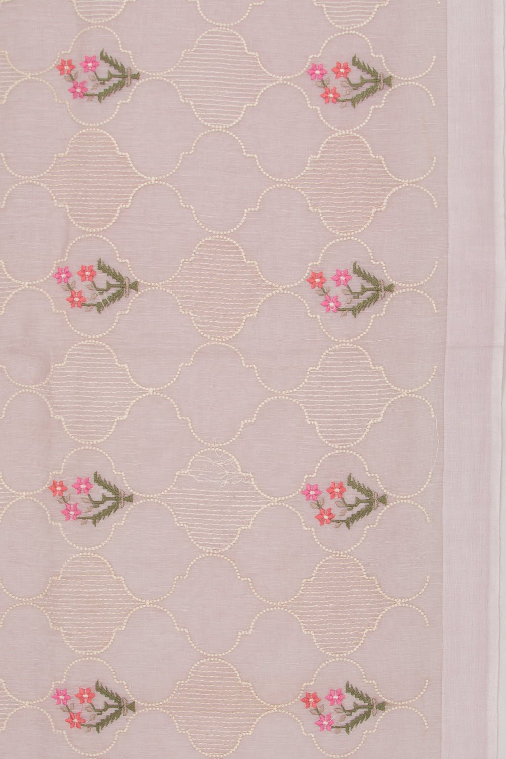 Linen Floral Embroidery Lavender Saree