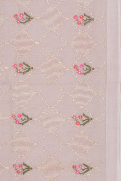 Linen Floral Embroidery Lavender Saree