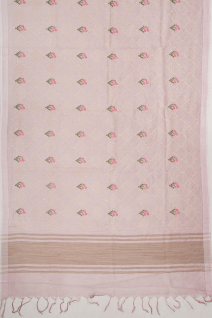 Linen Floral Embroidery Lavender Saree