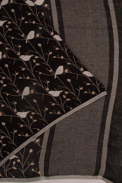 Linen Printed Black Saree