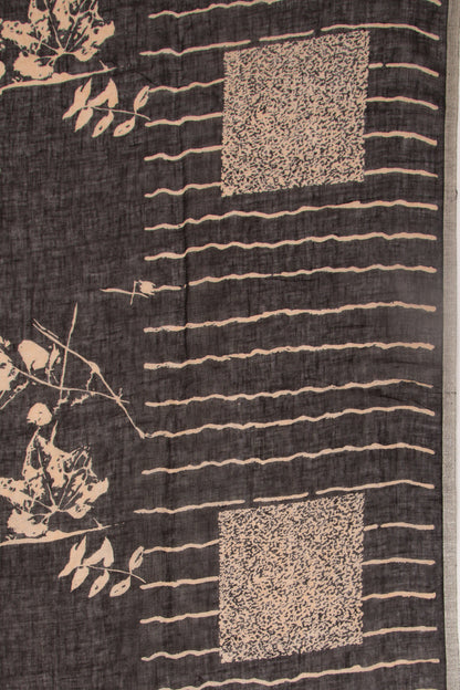 Linen Floral Printed Black Saree