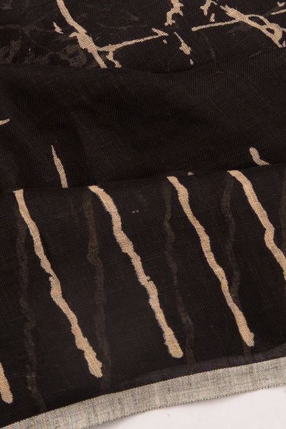 Linen Floral Printed Black Saree