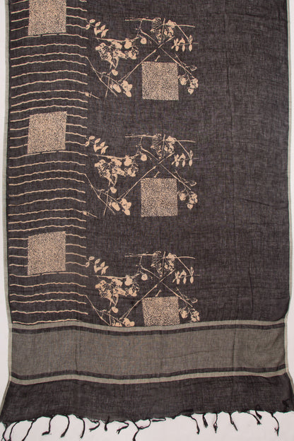 Linen Floral Printed Black Saree