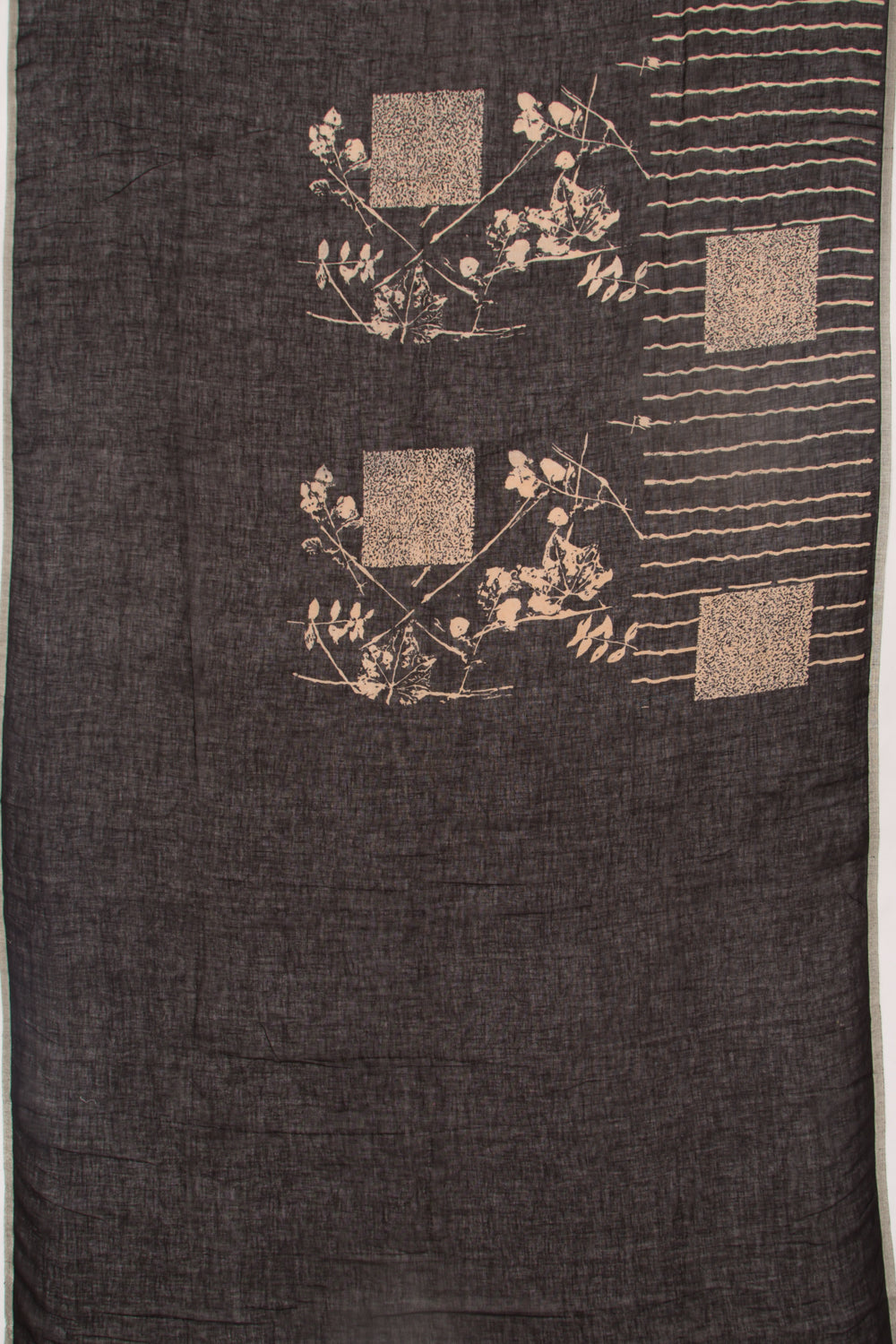 Linen Floral Printed Black Saree