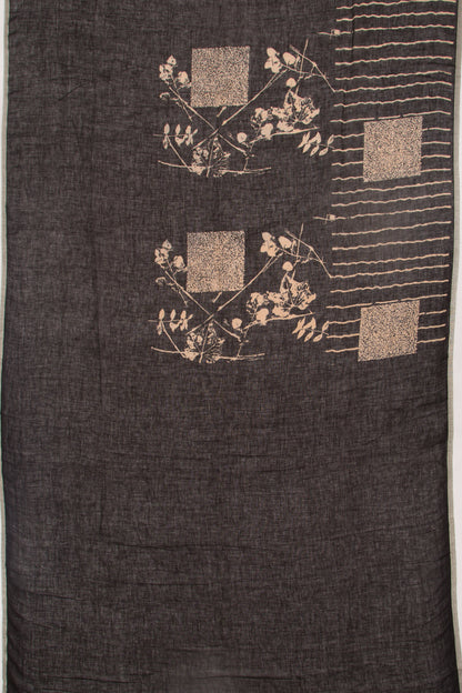 Linen Floral Printed Black Saree