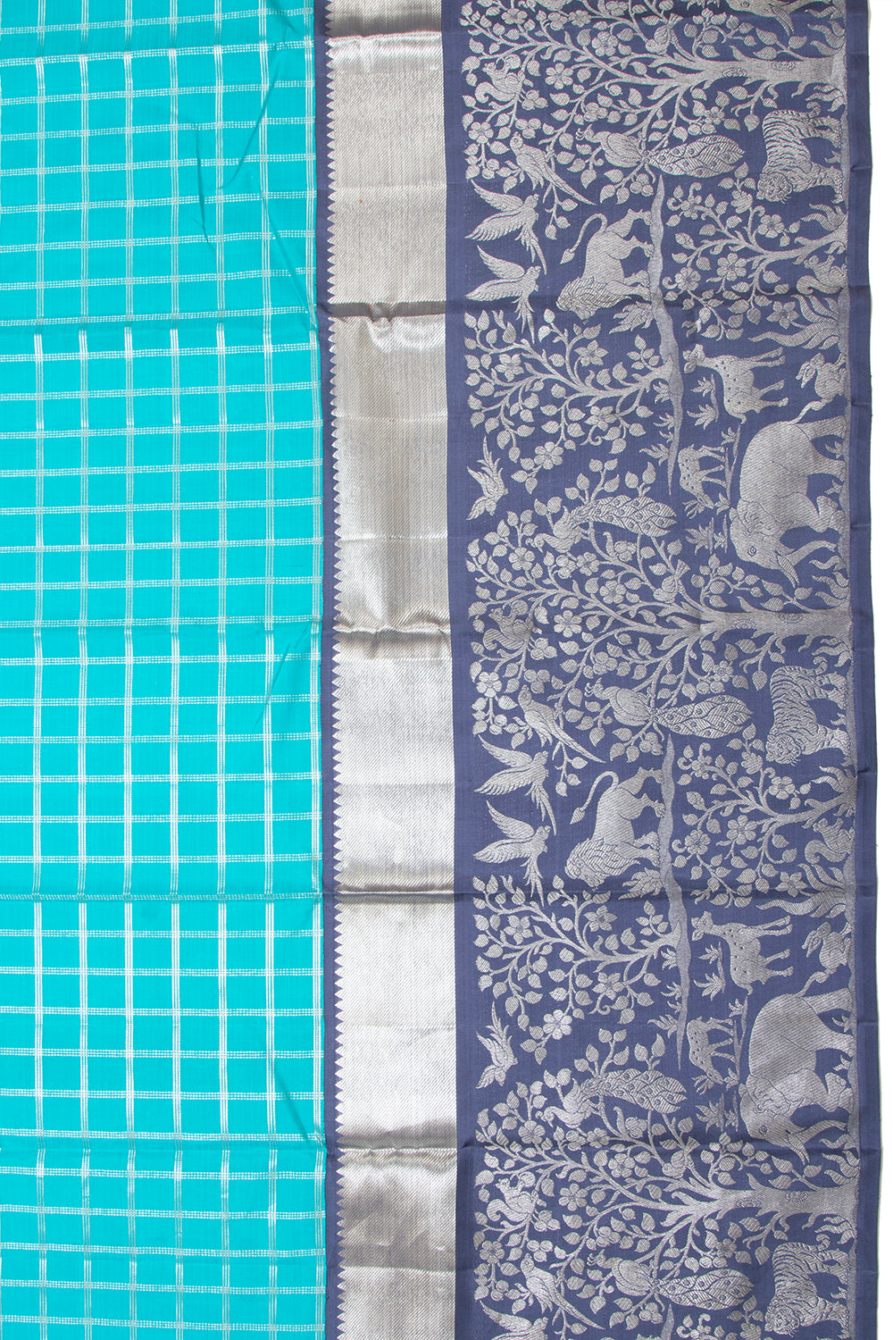 Kanchipuram Silk Checks Sky Blue Saree