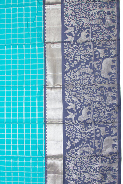 Kanchipuram Silk Checks Sky Blue Saree