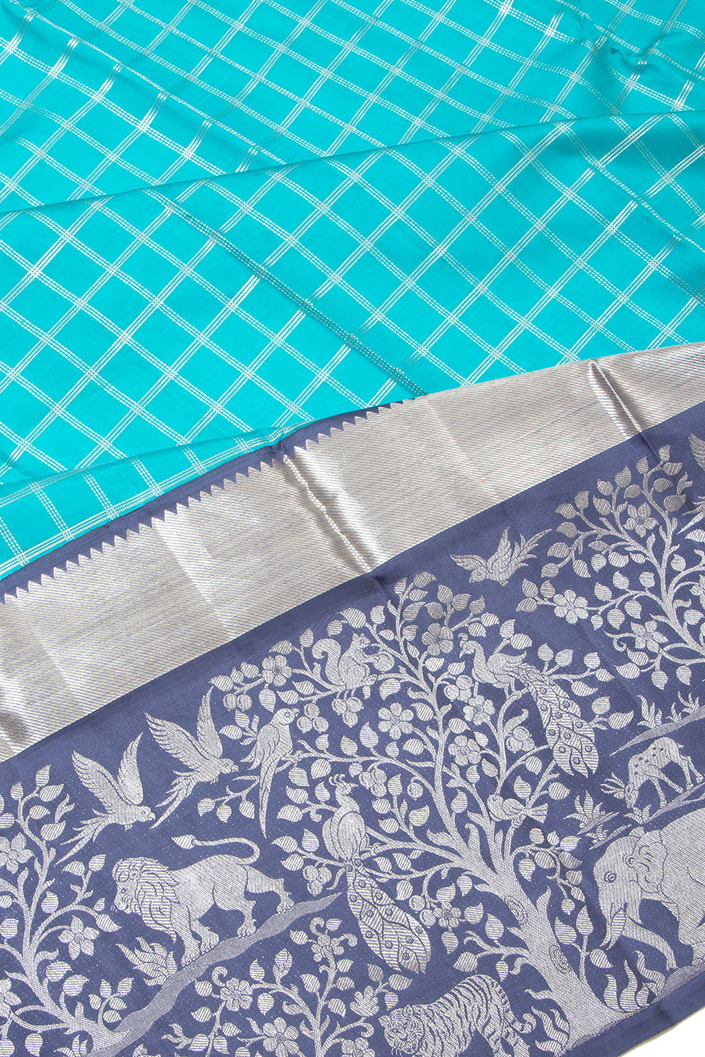 Kanchipuram Silk Checks Sky Blue Saree