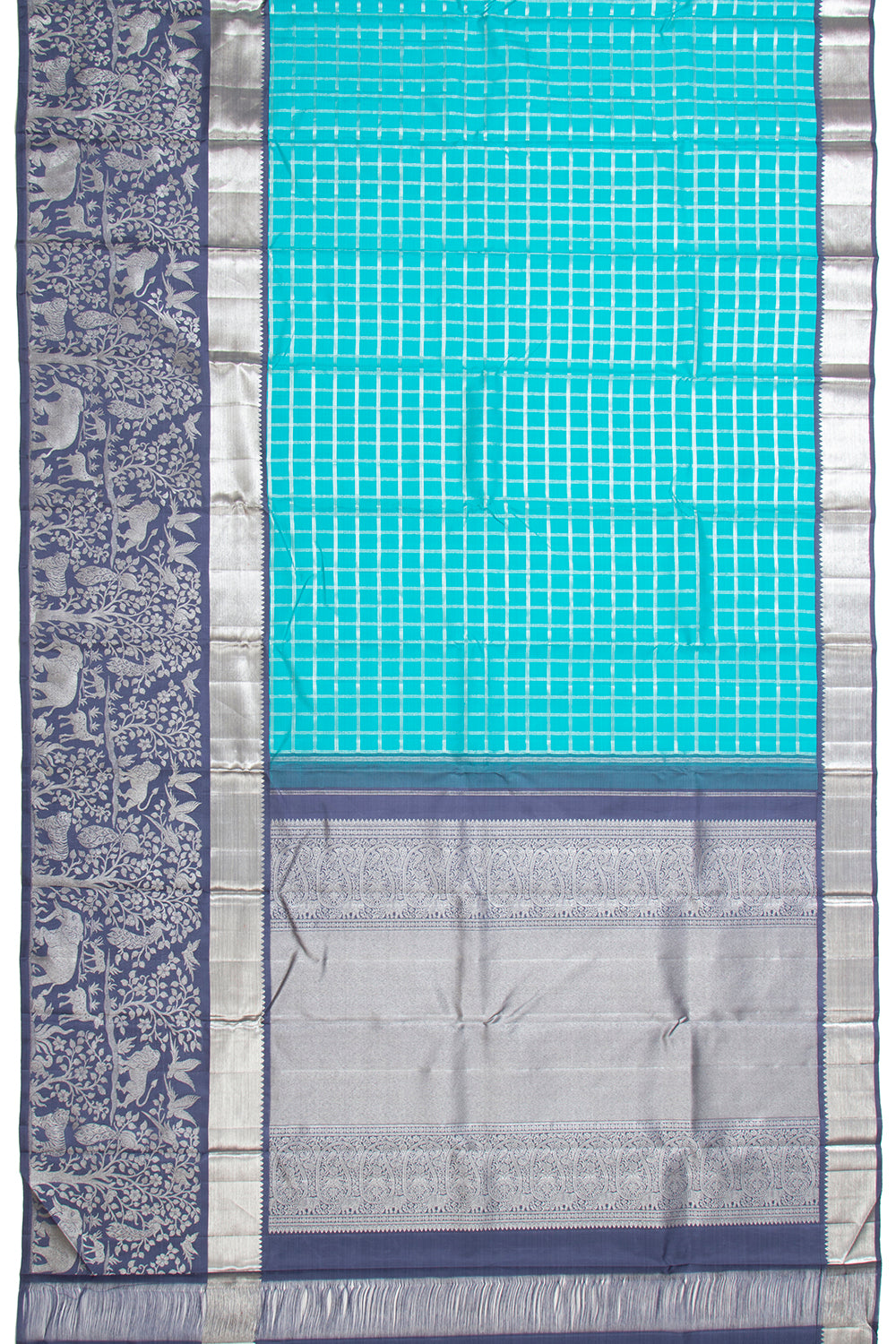 Kanchipuram Silk Checks Sky Blue Saree