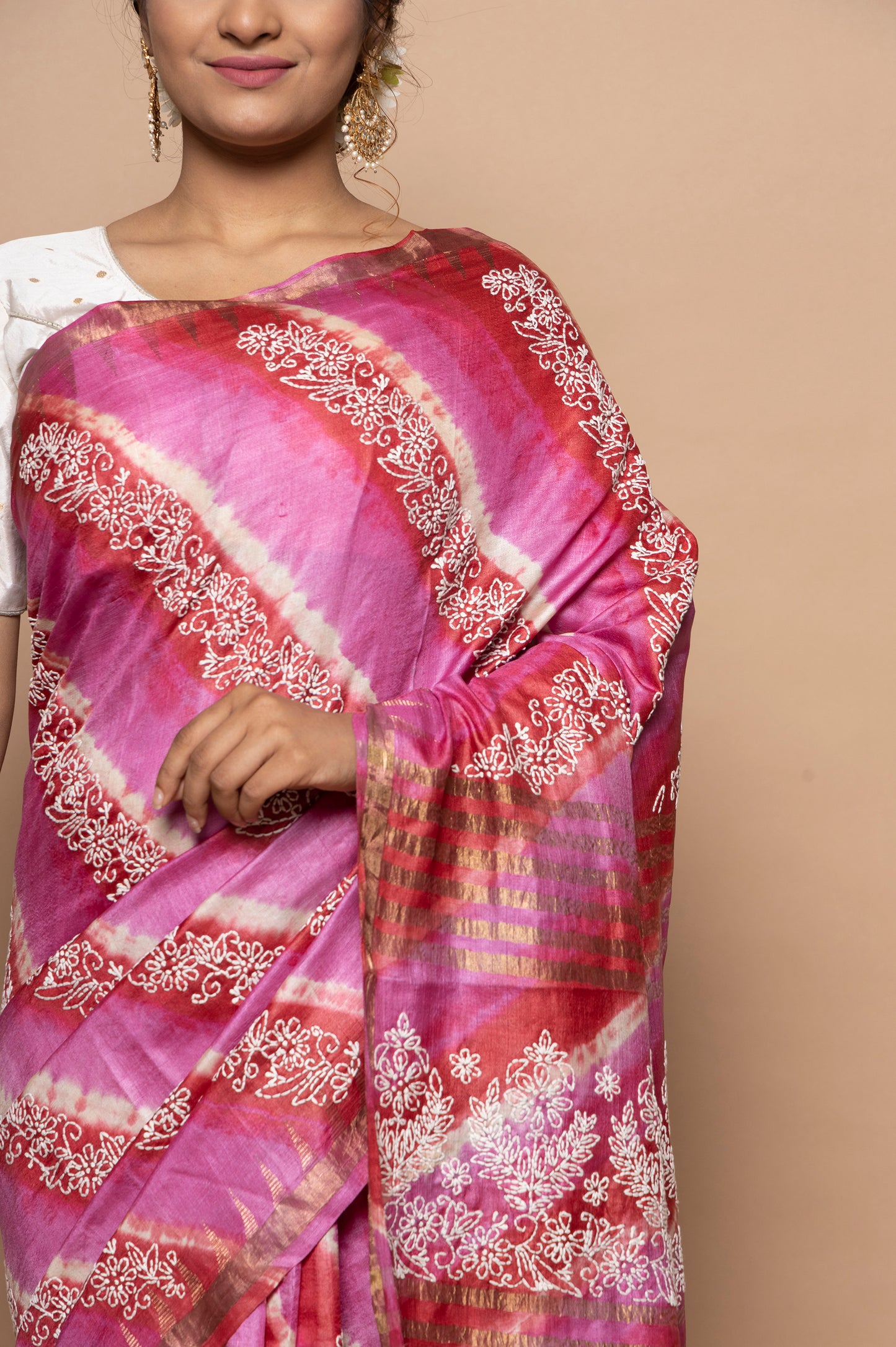 Tussar Batik Printed Pink Saree