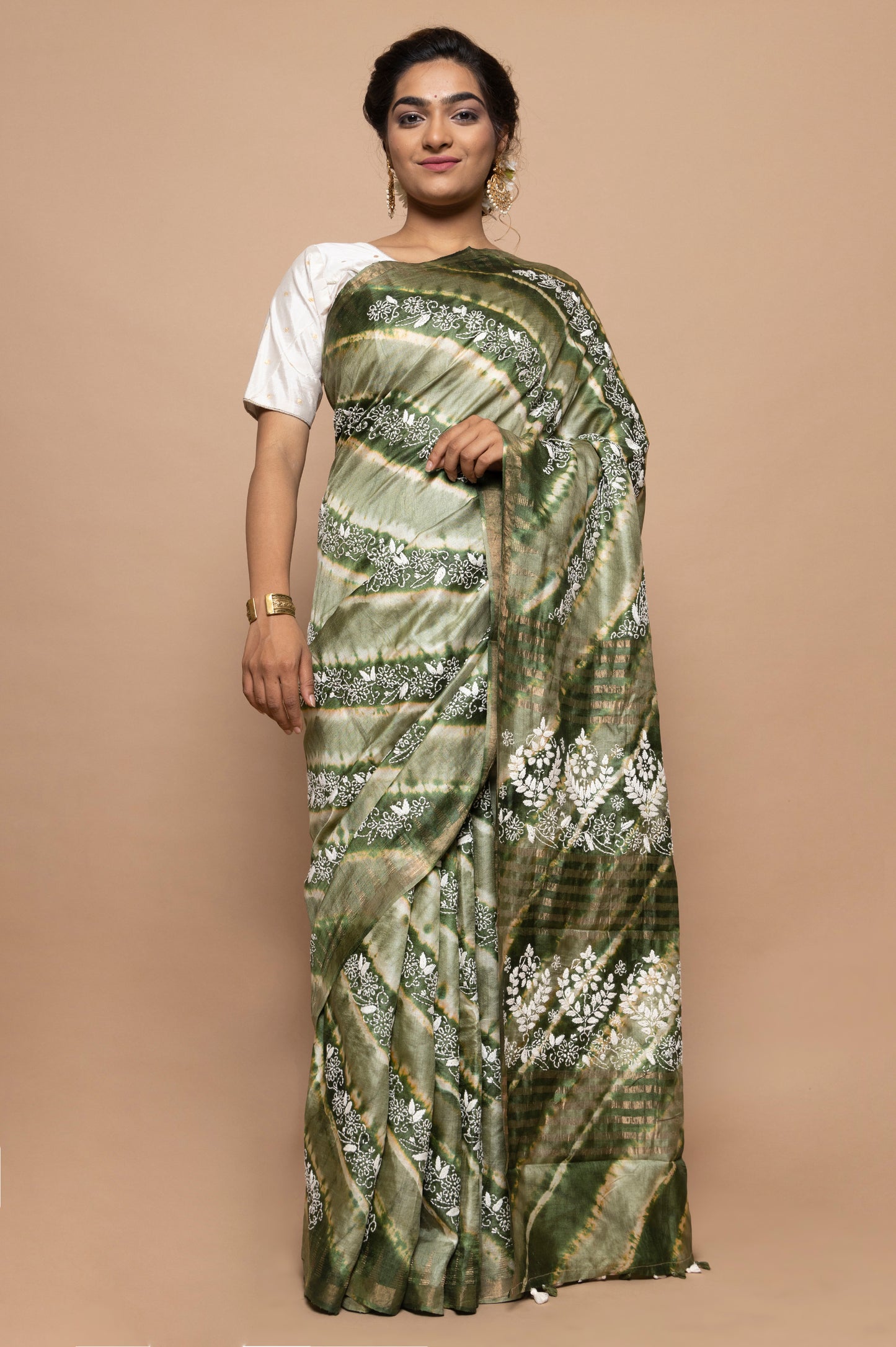Tussar Batik Printed Green Saree